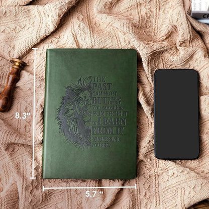 Leather Journal for Men Soft Cover 256 Pages Lined Journals for Writing A5 Lion Journaling Notebooks Vintage Inspirational Diary, 5.7" x 8.3", Green