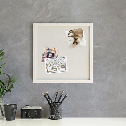 U Brands Rustic Linen Bulletin Board, 14"x14", White Wood Style Frame, Industrial Grade Pinning Surface, includes Push Pins