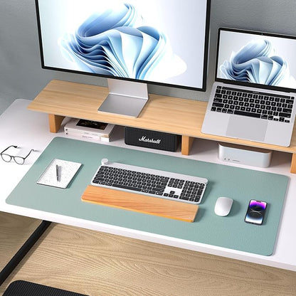 Aothia Leather Desk Pad Protector, Mouse Pad,Office Desk Mat, Non-Slip PU Leather Desk Blotter, Laptop Desk Pad, Waterproof Desk Writing Pad for Office and Home (36" x 17", Light Blue)