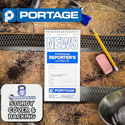 Portage Reporters Notebook – Top Bound Spiral Pocket Notepad, Steno Note Book, Perfect for Reporters & Journalists Taking Notes in the Field, Gregg Ruled – 4 x 8 In, 70 Sheets, 12 Pack