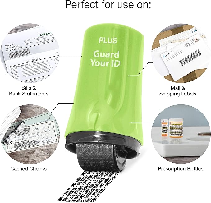 Protect Your Identity with Guard Your ID Stamp Roller - Advanced Confidential Security Tool for Personal Document Guard and Data Safeguard (Regular 3-Pack, Green)