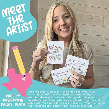 54 Wildflower Wedding Thank You Cards with Envelopes Wedding - Bulk Thank You Cards Wedding with Envelopes, Elegant Thank You Wedding Cards with Envelopes, Wedding Thank You Notes Wedding Cards Bulk