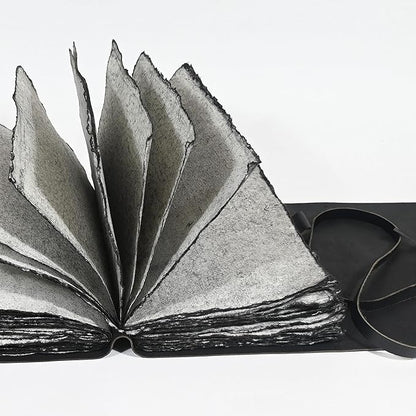 Vintage Black Leather Journal - 200 Pages Gray Deckle Edge Rustic Paper, Unlined Pages Book of Shadows, Grimoire, Junk Notebook, Fantasy Medieval Gifts, Sketchbook, Scrapbook (Raven Black, 7"x5")