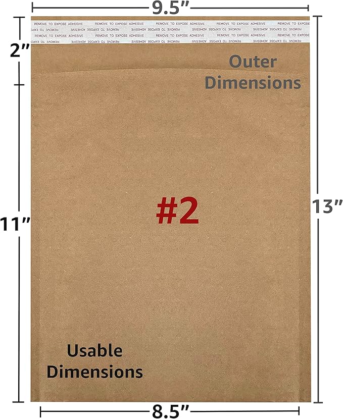 Honeycomb paper padded envelope sealable mailers (50, #2-8.5" x 11")