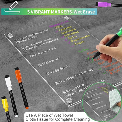 Acrylic Magnetic Dry Erase Board for Fridge Acrylic Clear White Board for Fridge Magnetic Whiteboard for Refrigerator 12"x8"Small Magnet Board 2 Pcs