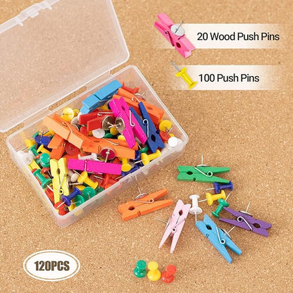 AKTOP Cork Board Bulletin Board 12x12, 1/2" Thick Cork Board Tiles 12 Pack, Small Square Pin Board for Wall, Self Adhesive Corkboards with 120 Push Pin Wood Clips for School, Home & Office