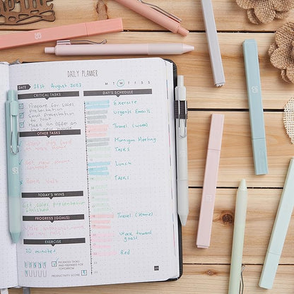 BLIEVE - Aesthetic Highlighters and Gel Pens With Soft Ink And Tip, Bible Highlighters and Pens No Bleed, Dry Fast Easy to Hold, for Bible Journaling Planner School Supplies (Pastel)