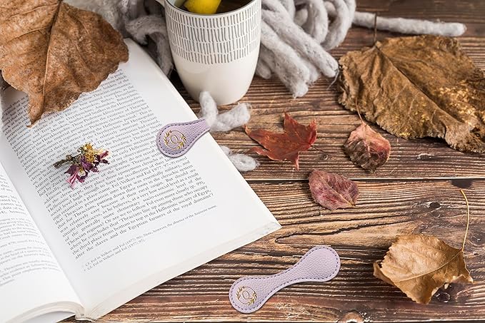ABTOLS Magnetic Leather Initial Bookmarks, Vintage Initial ID Identification Book Marker Clip Gift Purple Capital Letter Book Markers for Book Lover Avid Readers (Q)