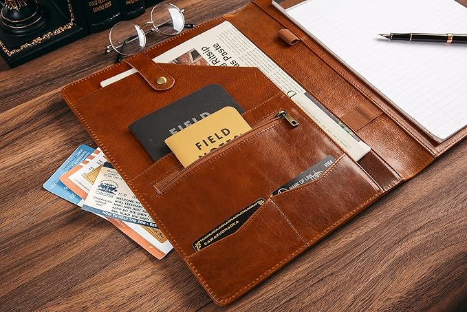 Personalized Leather Portfolio for Men, Engraved Leather Clipboard Portfolio Binder, Custom Leather Resume Padfolio for Women, Christmas Gift for His/Her (Clipboard, Shiny Brown-Custom)
