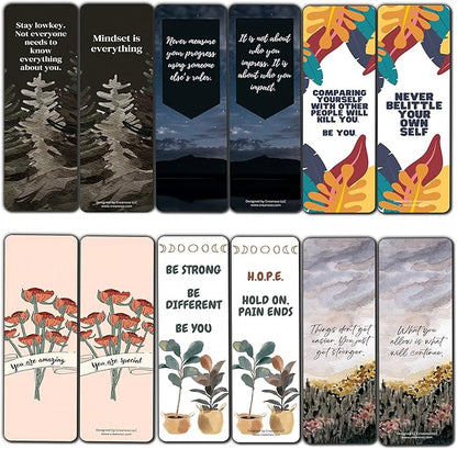 Creanoso Encouraging Sayings Bookmarks (2-Sets X 6 Cards) – Daily Inspirational Card Set – Interesting Book Page Clippers – Great Gifts for Adults and Professionals