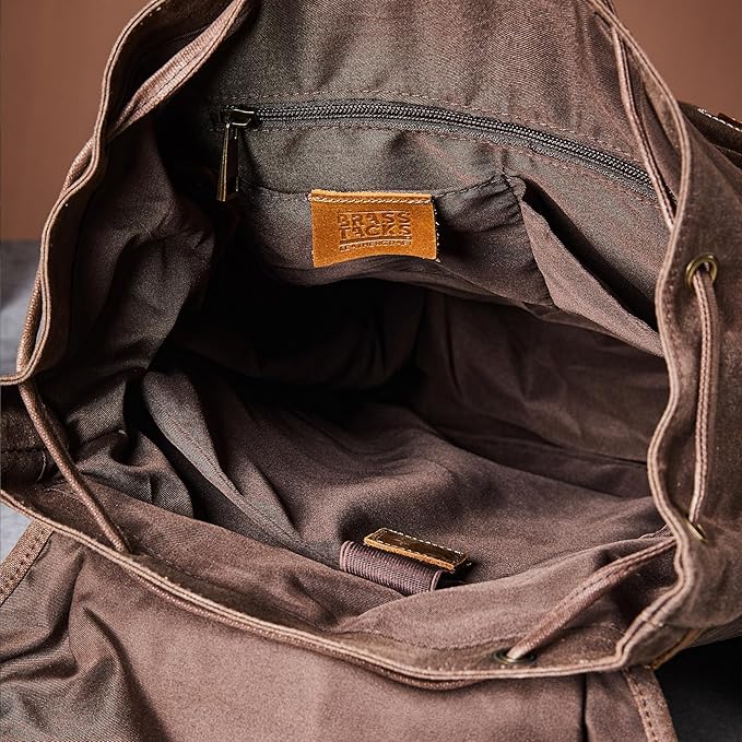 Backpack for Men Heavy Duty Waxed Canvas Vintage Women Trim Casual 15.6" laptop Travel Backpack-Coffee