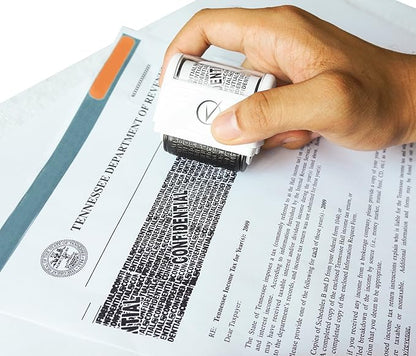 Identity Theft Protection Roller Stamps Wide Kit - Confidential Roller Stamp, Anti Theft, Privacy & Security Stamp, Designed for ID Blackout Security - Classy White with 6 Refills