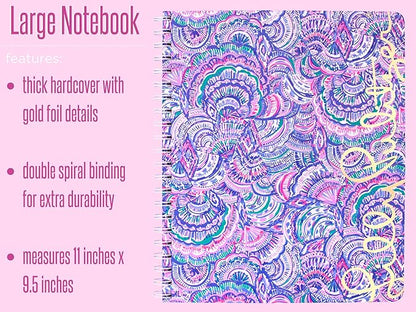 Lilly Pulitzer Large Blue Hardcover Spiral Notebook, 11" x 9.5" with 160 College Ruled Pages, Happy As A Clam