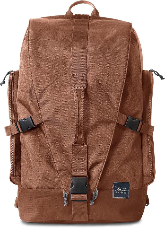 Skyway Luggage Rainier Weekender Backpack, Eco-Friendly, Made of 100% rPET Travel Laptop Bag for Women & Men, Flight Approved Carry On Bag, 43L, Moab Red