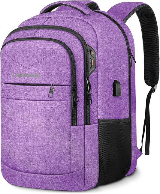 Lapsouno Travel Backpack, Travel Laptop Backpack, Multiple Pockets 15.6 Inch Carry on Backpack with USB Port, TSA Friendly Water Resistant College School Business Bag for Women, Purple