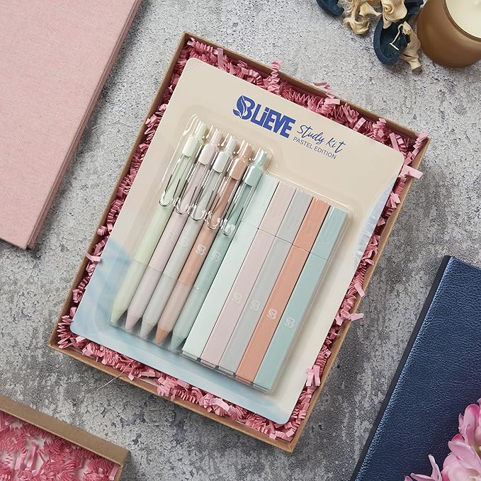 BLIEVE - Aesthetic Highlighters and Gel Pens With Soft Ink And Tip, Bible Highlighters and Pens No Bleed, Dry Fast Easy to Hold, for Bible Journaling Planner School Supplies (Pastel)