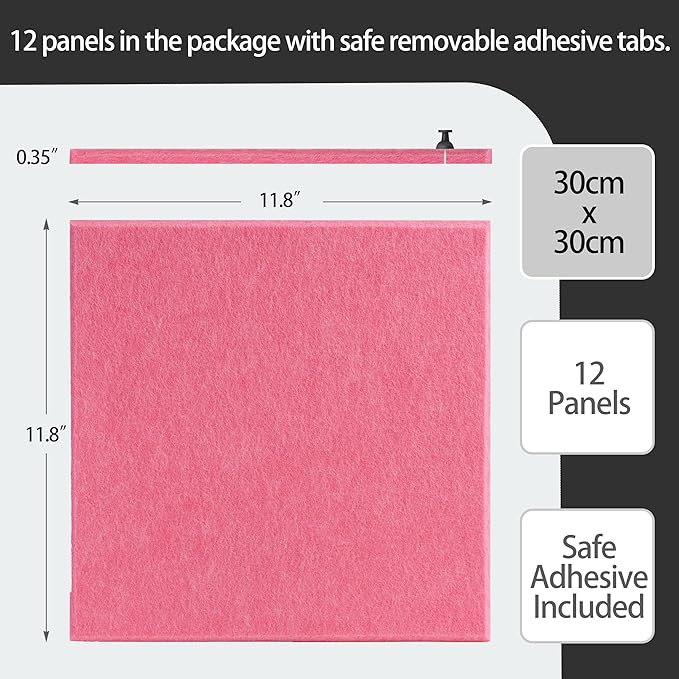 Large Felt Bulletin Board(48" x 36"),Cork Board Alternative,12 Pack Felt Wall Tiles with Safe Removable Adhesive Tabs,Notice Pin Board/Message Board/Vision Board for Office, School & Home