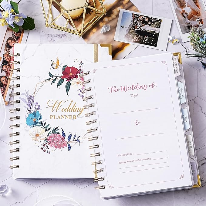 Wedding Planner - Wedding Planner Book/Organizer for The Bride with 5 Tabbed Sections, 6.3" x 8.4", Hardcover with Metal Corner, Inner Pocket, Sticker
