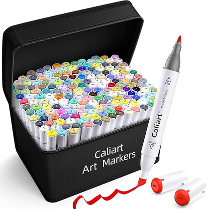 Caliart 180 Colors Fine & Chisel Alcohol Markers for Adult Coloring Book, Dual Tip Artist Sketch Art Markers, Aesthetic Cute Preppy Stuff School Supplies, Pens for Lettering Drawing Cards Planner