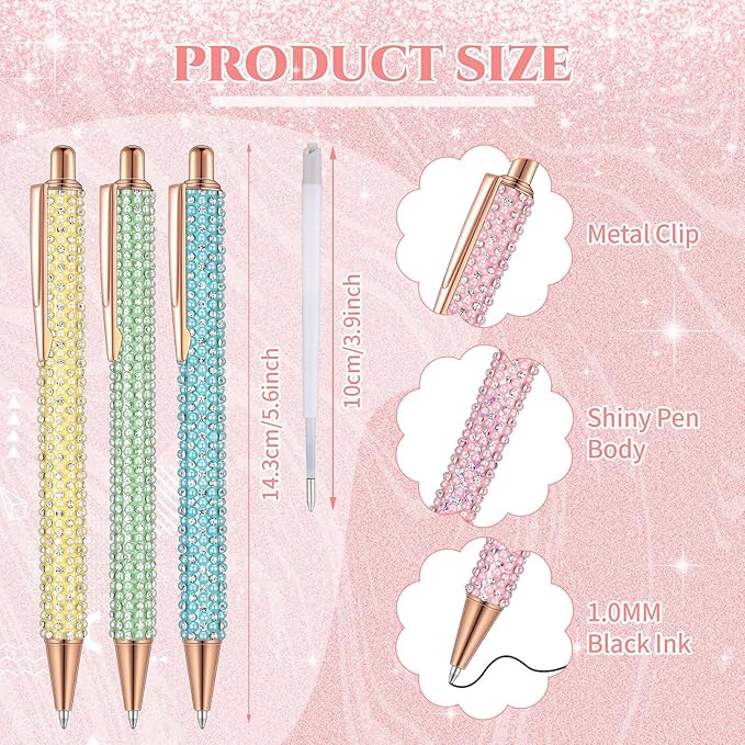 Sherr 7 Pcs Fancy Pens for Women Cute Sparkly Glitter Pens with 10 Pcs Black Ink Refills Pretty Gifts for Girls Office School Christmas Graduation(Mixed Color,Pearl)