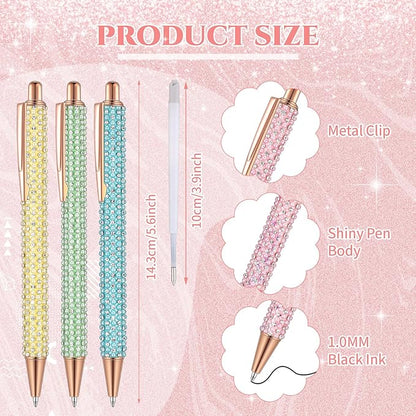 Sherr 7 Pcs Fancy Pens for Women Cute Sparkly Glitter Pens with 10 Pcs Black Ink Refills Pretty Gifts for Girls Office School Christmas Graduation(Mixed Color,Pearl)