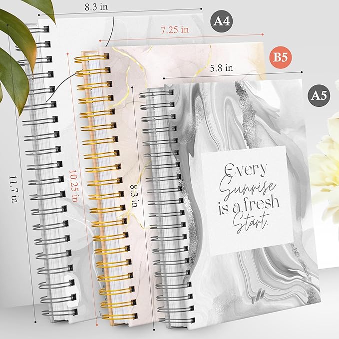 Spiral Journals - 10.25" x 7.25" - 300 Pages - Cute Spiral Notebooks for Women, Work Journal Notebook for Women (Fresh Start) Marble