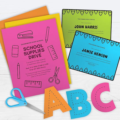 Printworks Neon Cardstock, 65 lb, 5 Assorted Florescent Colors, FSC Certified, 50 Sheets, 8.5” x 11” (00681), Single