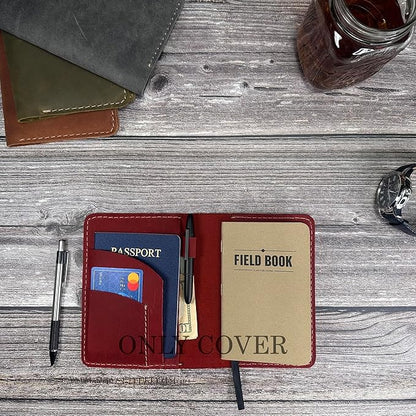 Leather Cover for Field Notes, Passport Cover, Leather Notebook Cover for 3.5" x 5.5" with Pen Holder, Only Cover (Red)