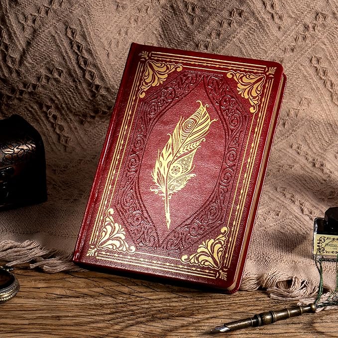 CAGIE 320 Pages Thick Hardcover Journaling Notebooks Vintage Leather Journal for Women Men A5 College Ruled Journals for Writing with Gift Box, 5.7 x 8.3 in, Red