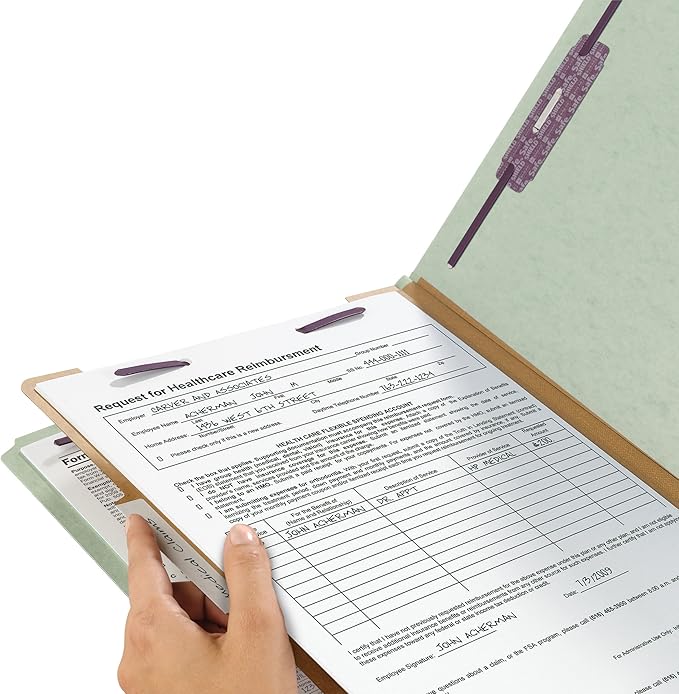 Smead Pressboard Classification File Folder with SafeSHIELD Fasteners, 1 Divider, 2" Expansion, Legal Size, Gray/Green, 10 per Box (18776)