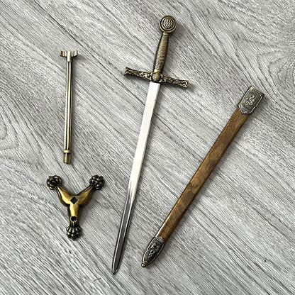 11" Metal Stainless Steel Sword Letter Opener with Stand,Medieval Vintage Gold Handle,Mini Sword,Lightweight Hand Envelope Slitter,Special Gift