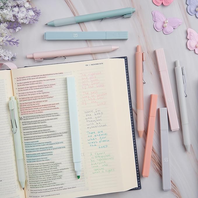 BLIEVE - Aesthetic Highlighters and Gel Pens With Soft Ink And Tip, Bible Highlighters and Pens No Bleed, Dry Fast Easy to Hold, for Bible Journaling Planner School Supplies (Pastel)