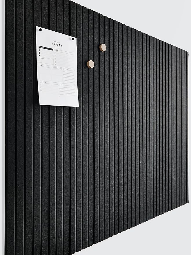 Large Cork Boards for Walls Black Felt Board Alternative - Slat Wall Paneling, Felt Bulletin Board Tiles for Office Decor, Push pin Board Office Wall Organizer -12-Pack (Black)