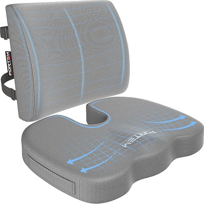 FORTEM Seat Cushion and Lumbar Support for Office Chair, Desk Chair Cushion, Memory Foam Office Chair Cushion, Non Slip Sitting and Back Pillow for Gaming, Car Seat Cushion, Chair Pad