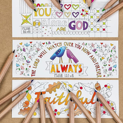 Christian Colouring Bookmarks, Psalms, Pack of 10 Different Designs, with Coloured Bible Verse on Reverse. Makes a Great Christian Gift for Adults or Children, by Just Cards Direct. (White/EPBM)