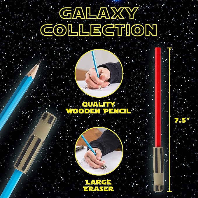 L LIFETIME Light Saber Pencils Party Favors, Star Fan Theme Goody Bag Supplies Blue Red Green with 3D Eraser Top for Boys Girls Adults Teen Tween Gift Birthday Celebration (3)