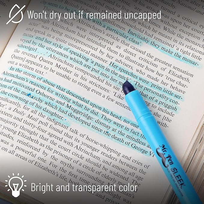Mr. Pen No Bleed Gel Highlighter, Bible Highlighters, Blue, Pack of 4