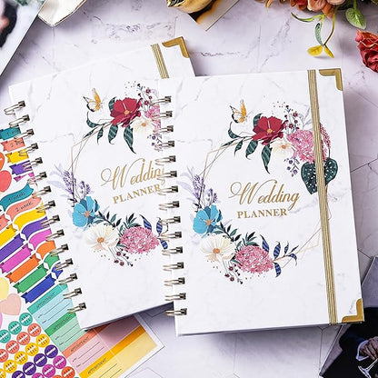 Wedding Planner - Wedding Planner Book/Organizer for The Bride with 5 Tabbed Sections, 6.3" x 8.4", Hardcover with Metal Corner, Inner Pocket, Sticker