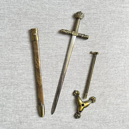 11“ Metal Stainless Steel Letter Opener Sword with Stand,Medieval Vintage Gold Handle,Mini Sword,Lightweight Hand Envelope Slitter,Special Gift