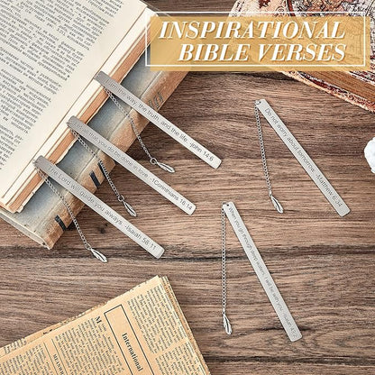 Thenshop 5 Pcs Bible Verse Bookmark for Women Christmas Bookmark Inspirational Christian Gifts Silver Stainless Steel Religious Bookmarks for Book Reading Teacher Grad Birthday
