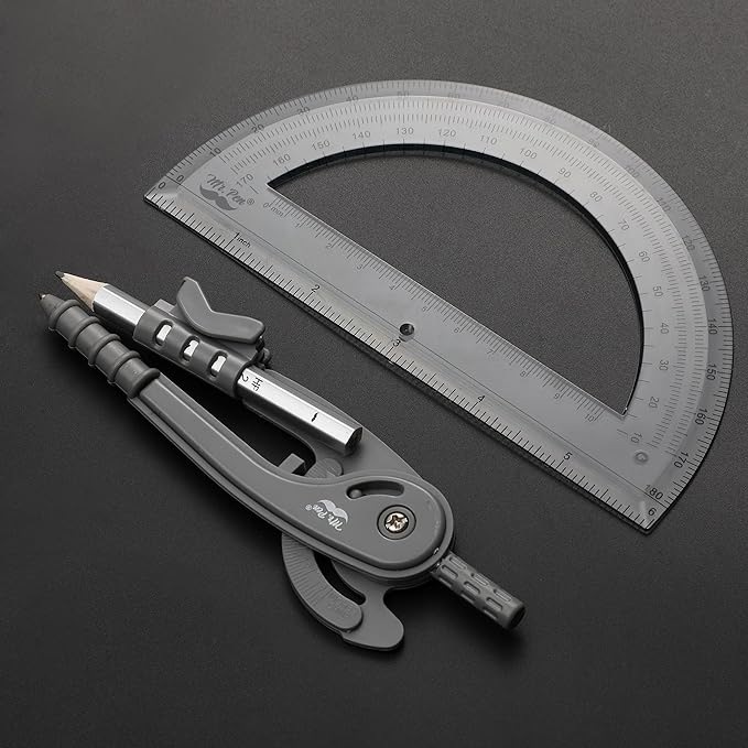 Mr. Pen- Compass and Protractor Set, Shuttle Grey, Compass Geometry Tool, Protractor and Compass Set, Compass Drawing Tool, Drawing Compass, Geometry Compass, Math Compass for Geometry