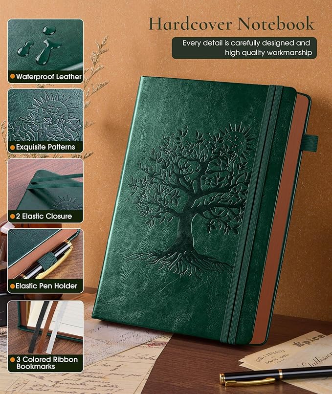 Vintage Leather Journal with 300 Numbered Pages,B5 Lined Journal for Men Women,Daily Journals for Writing,College Ruled Notebook for Work,School,Note taking,Travel Diary,Large (7" x 10")