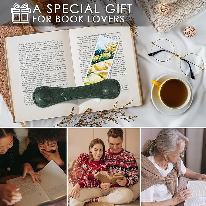 KINIVA Leather Weighted Bookmarks Book Weight Page Holder for Reading,Book Open Holder for Kids Adult,Gifts for Reader (01 Green)