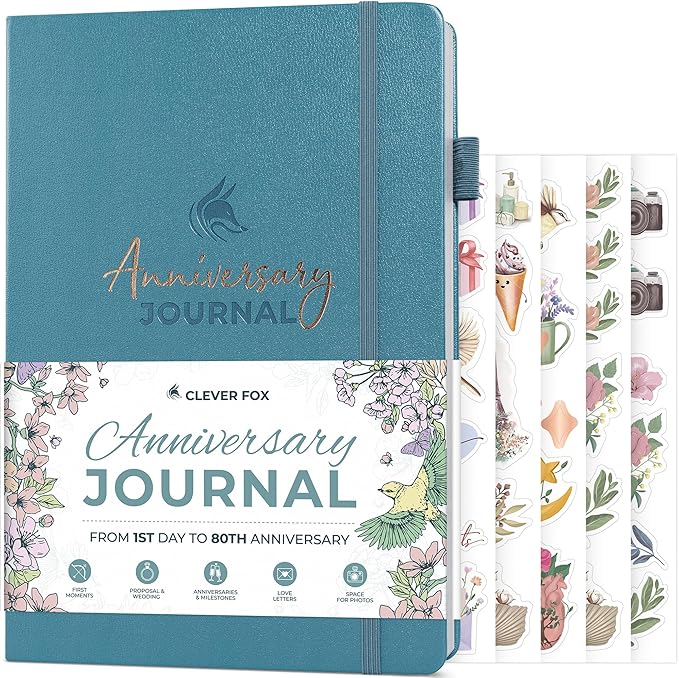 Clever Fox Anniversary Journal – Couple Memory Book & Photo Album with Writing Space – Wedding, Bridal Shower & Married Couple Gifts (Aquamarine)