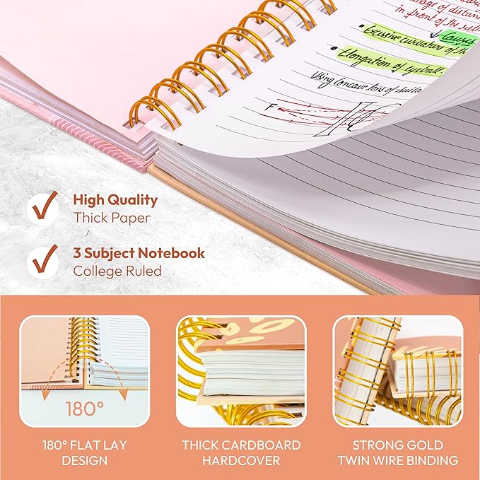 Hardcover Spiral Journal, 10.25" x 7.25", 300-Page Large College-Ruled Notebook for Women, Ideal for Writing, Journaling, Note-Taking, Work, School