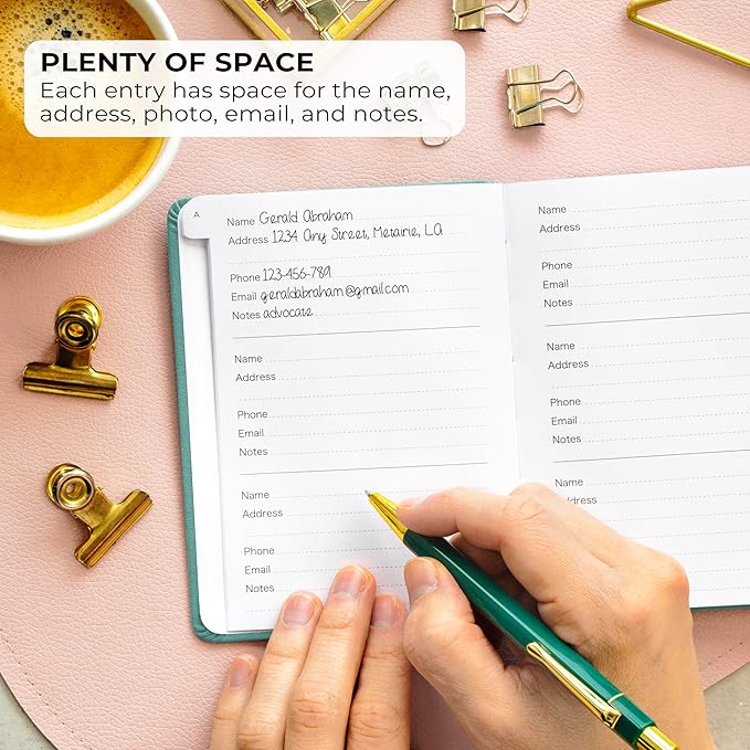 Clever Fox Address Book with alphabetic tabs - PU Leather Telephone and Address Book for Keeping Contacts Safe, Contact Organizer Journal, Small Size (4.0″ x 5.5″), Hardcover, Aquamarine