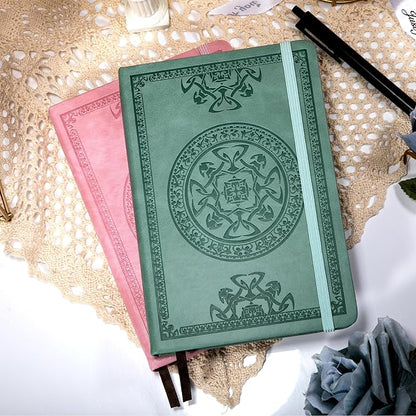 CAGIE Leather Journal for Men Hardcover Journals for Writing with Pen, 290 Pages Lined Journaling Notebooks for Work Leather Vintage Journal Notebook, 6.1" x 8.5", Green