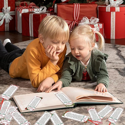 Haooryx 120pcs Christmas Theme Bookmarks, The Legend of The Candy Cane Bookmark with Red Ribbons, Candy Cane J is for Jesus Religious Bookmark Party Favor for Sunday School Supply Students Rewards