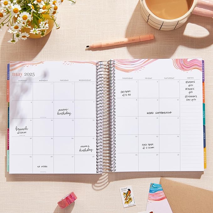 Erin Condren 12-Month Spiral Life Planner (Jan 2025 - Dec 2025) | 7x9 Weekly Planner with Monthly Calendars | Wildflowers Covers, Evolve Interior, Vertical Layout, Platinum Coil