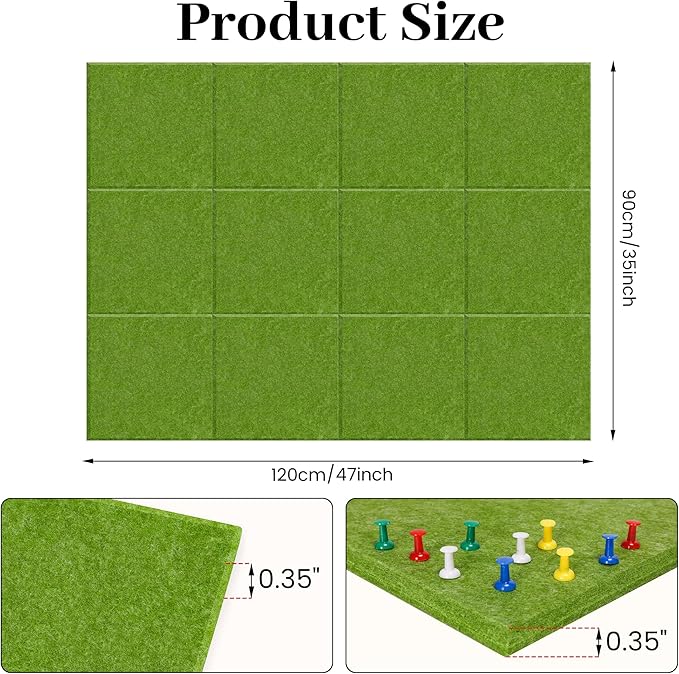 Large Cork Board for Walls Green Felt Board Alternative -Felt Bulletin Board Tiles for Office Wall Decor,corkboard,Push pin Board Wall Organizer for Office -12Pack (Green)
